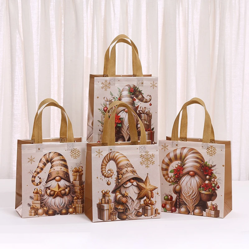 

4/8/12Pcs Christmas Gift Bags with Handle Santa Claus Non-Woven Tote Bag 2025 Christmas Party Decor Supplies New Year Gifts Wrap