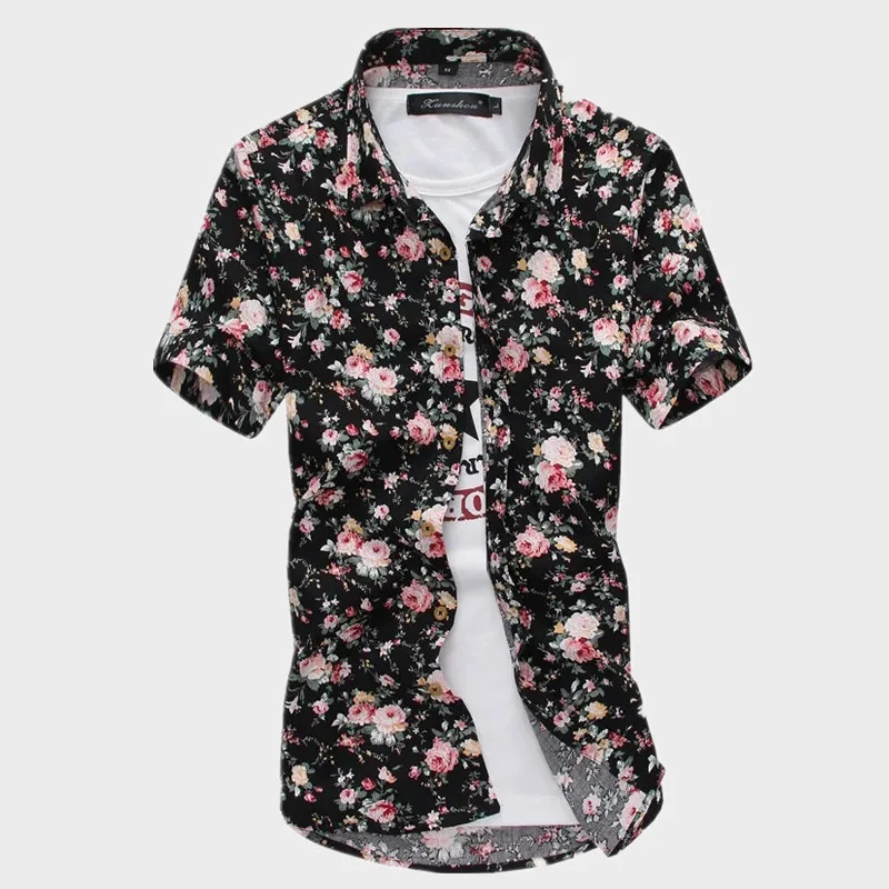 

Hawaiian Shirts Red Tropical Shirts Floral Men Summer Casual Short Sleeve Button Shirt Chemise Loose Vacation Beach Tops