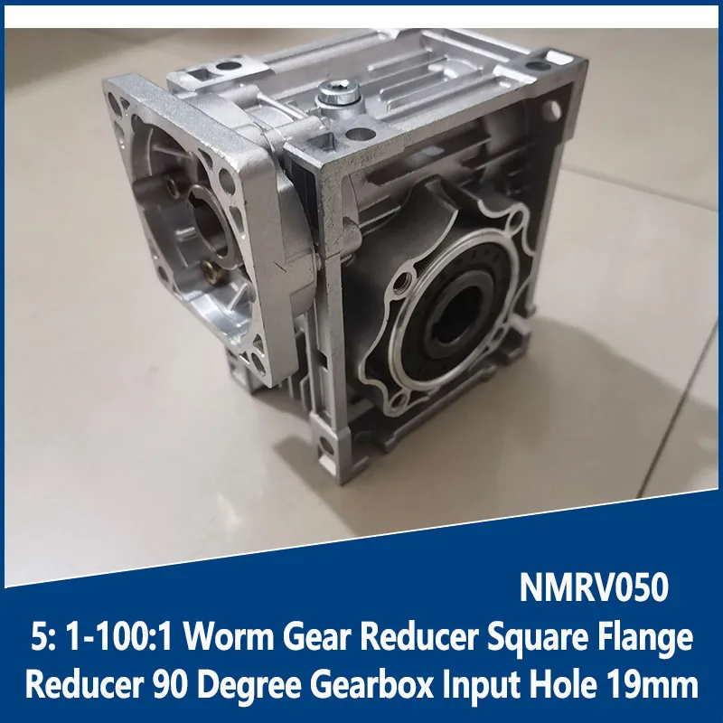 

RV50 5: 1-100:1 Worm Gear Reducer Square Flange NMRV050 Reducer 90 Degree Gearbox Input Hole 19mm For 110mm Nema 42 Motor