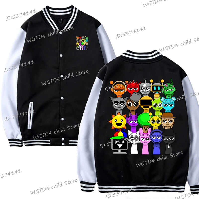 2025 Spring Boys Girls Anime Sprunki Jacket Fashion Cartoon Game Figure Pattern Outerwear Funny Horror Games Kids Jackets Coats