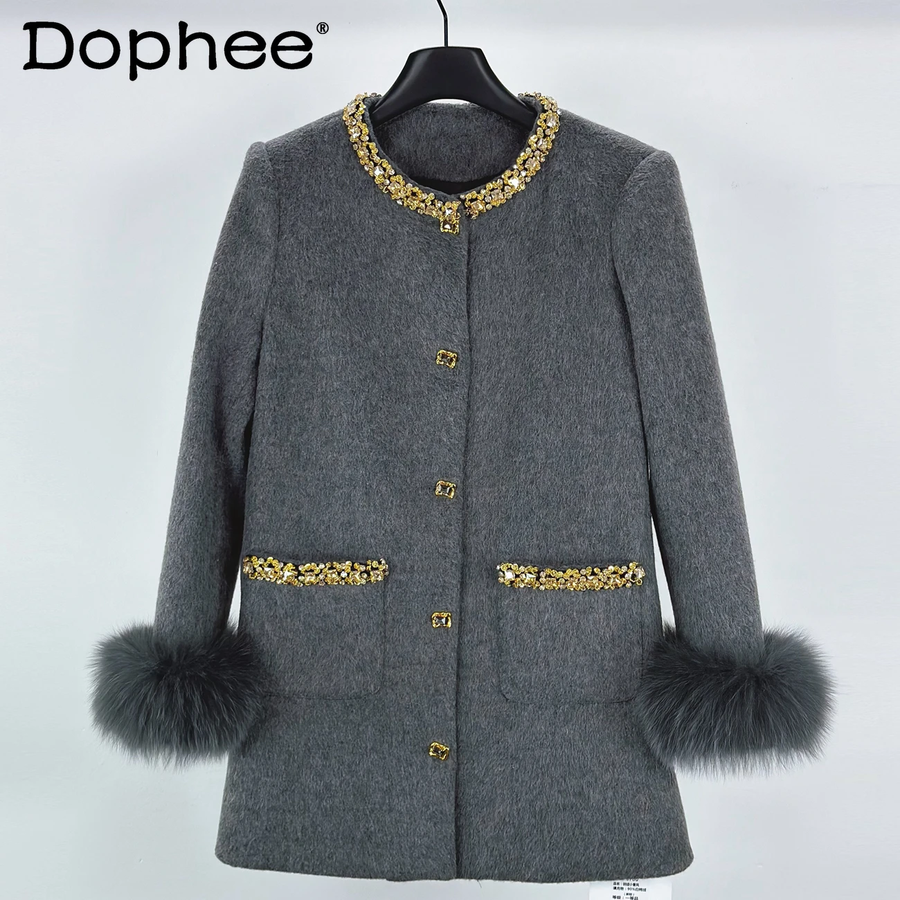 

Heavy Industry Diamond-encrusted Commuter Down Jacket Women's Winter Thickened Single-breasted Temperament Woolen Coat 2025