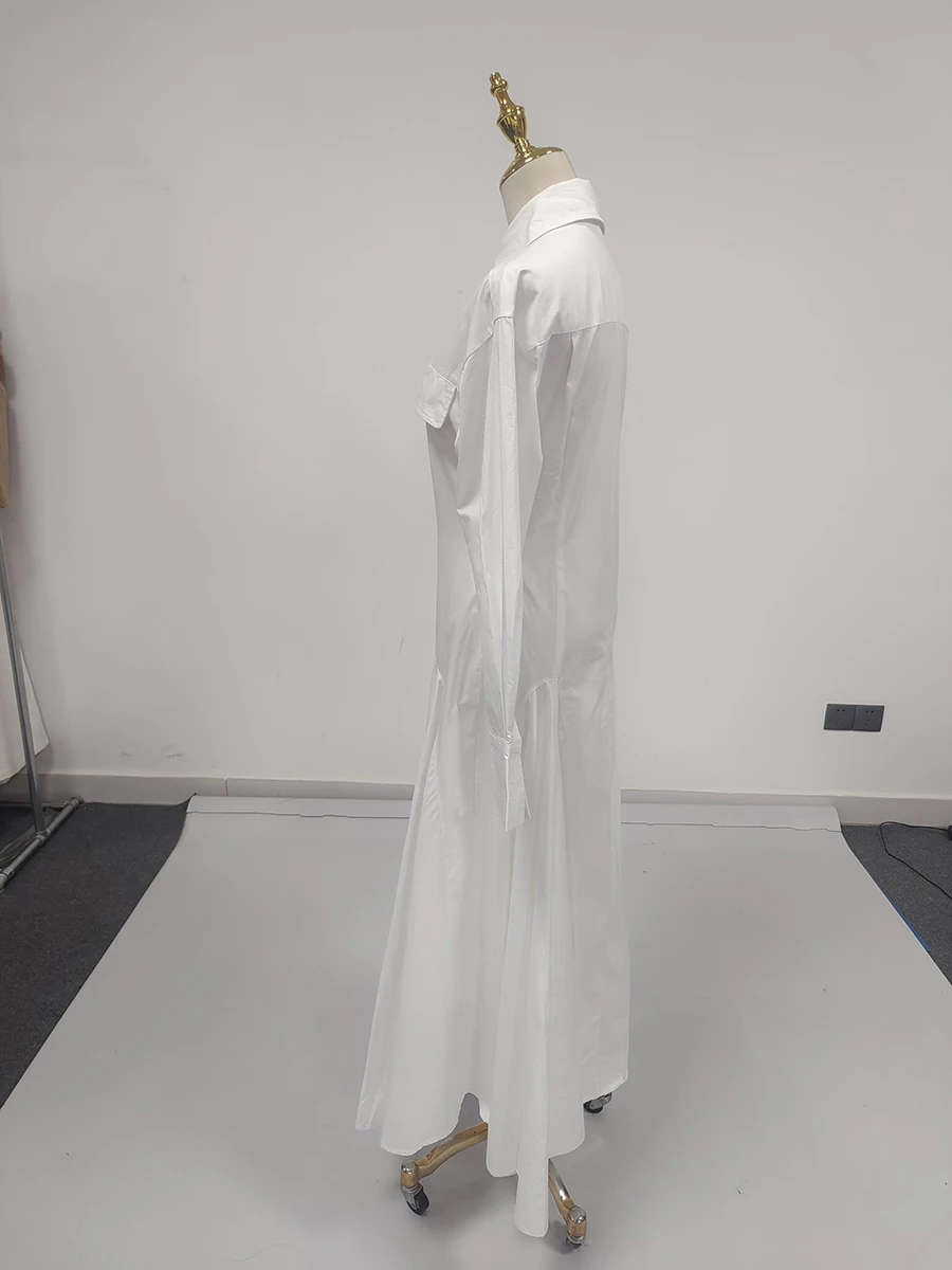 VGH French Style Vintage Solid Shirts Dresses For Women Lapel Long Sleeve High Waist Slimming Elegant Dress Female Fashion New