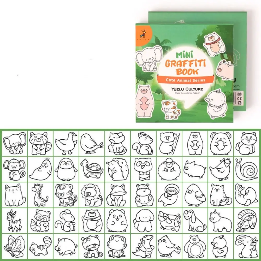 50 ورقة من كتاب تلوين الورق الكرتوني، كتاب رسم جرافيتي صغير، كتاب رسومات جرافيتي، هدية للطعام على شكل حيوانات