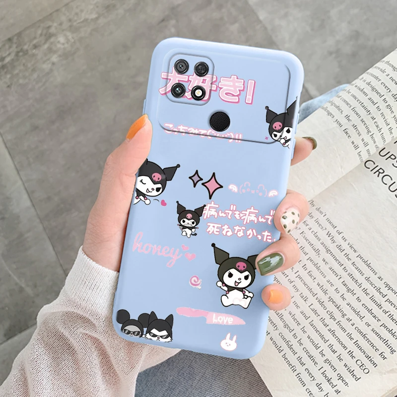 Cute Pink Sanrio Case For POCO C40 PocoC40 Back Cover Anime Cartoon Painted Soft Bumper TPU Funda Coque For POCO C40 Bags Kuromi