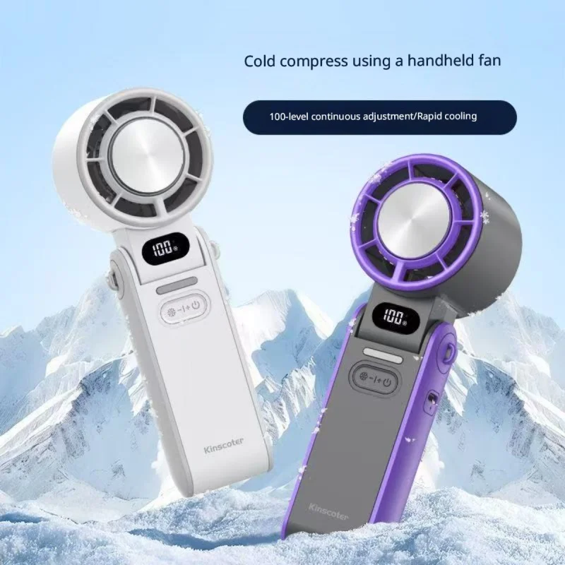 Semiconductor Refrigeration Handheld Fan, 100 Speed Adjustable Ice Cold Wind Mini Fan Digital power display fan