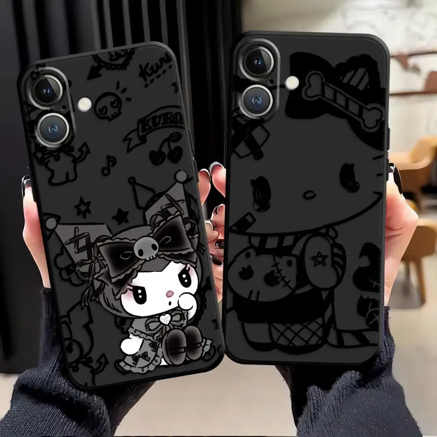 حافظة سانريو كول كورومي لهاتف آيفون 15 16 14 Plus 7 8 17Air XS Max XR 13 12 11 17 Pro غطاء هاتف ناعم أسود