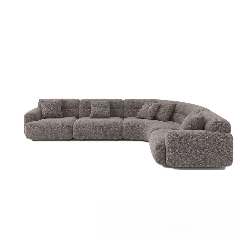 

Modern minimalist large flat-layer curved sofa French cream style fabric designer living room Italian L-type wabi-sabi