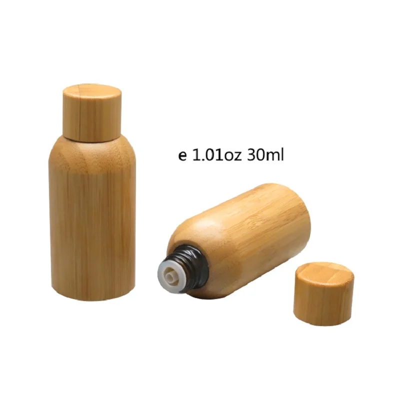 10pcs Empty Bamboo Wood Essential Oil Bottle Inner Glass Screw Lid With Plug Cosmetic Essence Emulsion Vials 15ml 30ml 50ml