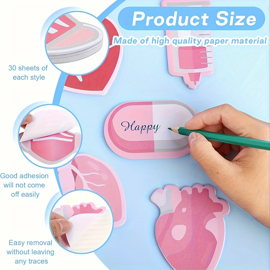 30 peças 1 conjunto de caderno com notas adesivas azuis e rosa interessantes, adequado para escolas, escritórios e hospitais