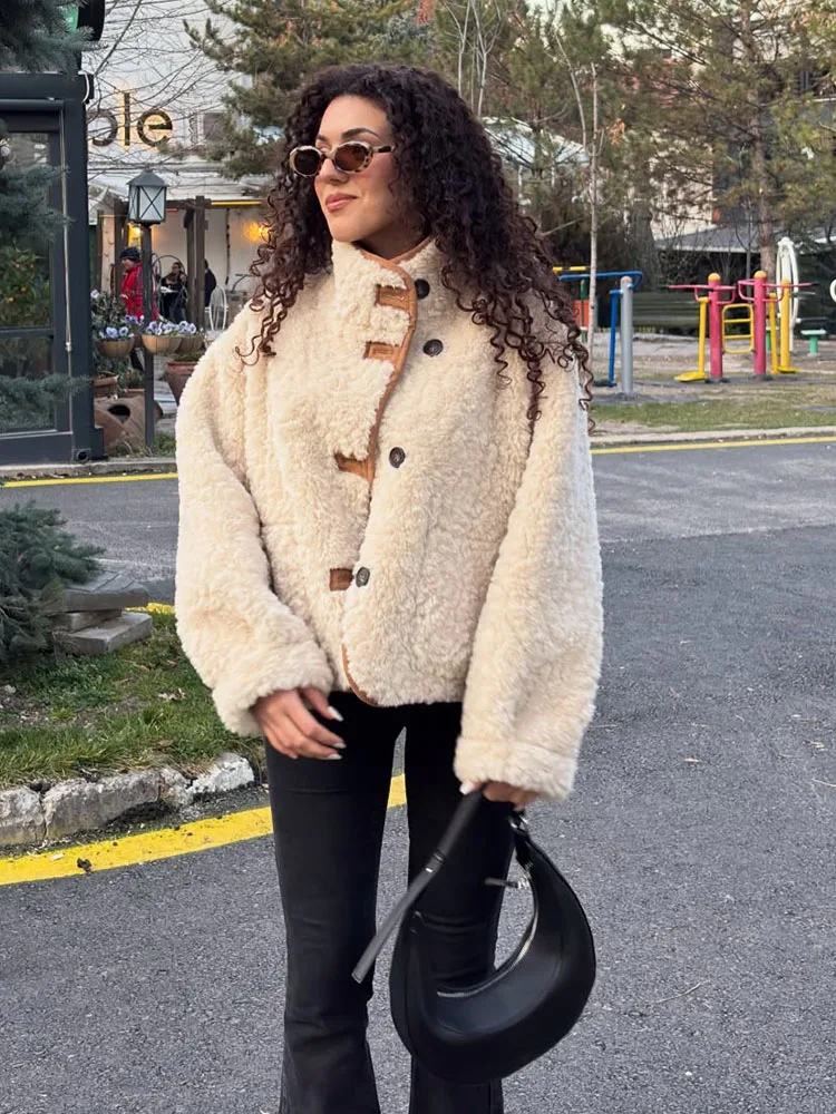 

HH Female 2026 Spring Casual Loose Reversible Coat Solid Stand Collar Pockets Single-Breasted Women Fashion Long Sleeves Jacket