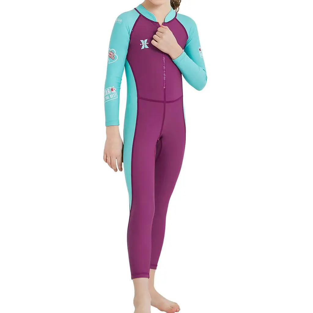 بدلة غطس للأطفال 2.5 ملم بأكمام طويلة من النايلون المرن قطعة واحدة للأطفال على ركوب الأمواج والتدريب على حمام السباحة