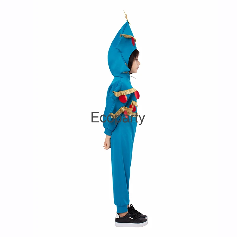 Costume de Noël bleu imbibé pour enfants, combinaison cosplay d'arbre de Noël, vêtements de performance pour garçons et filles, fête de carnaval pour enfants, spectacle sur scène