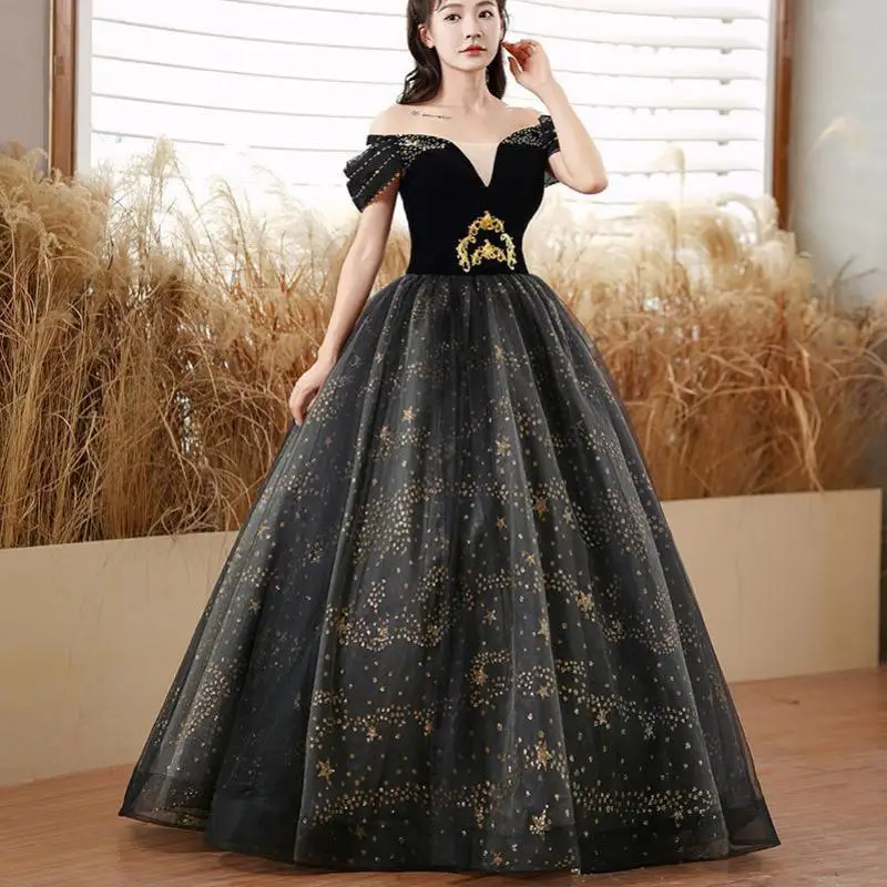 

Classic Black Quinceanera Dresses Elegant Off The Shoulder Vestido De Debutante Elegant Floor-length Puffy Sukienka Balowa