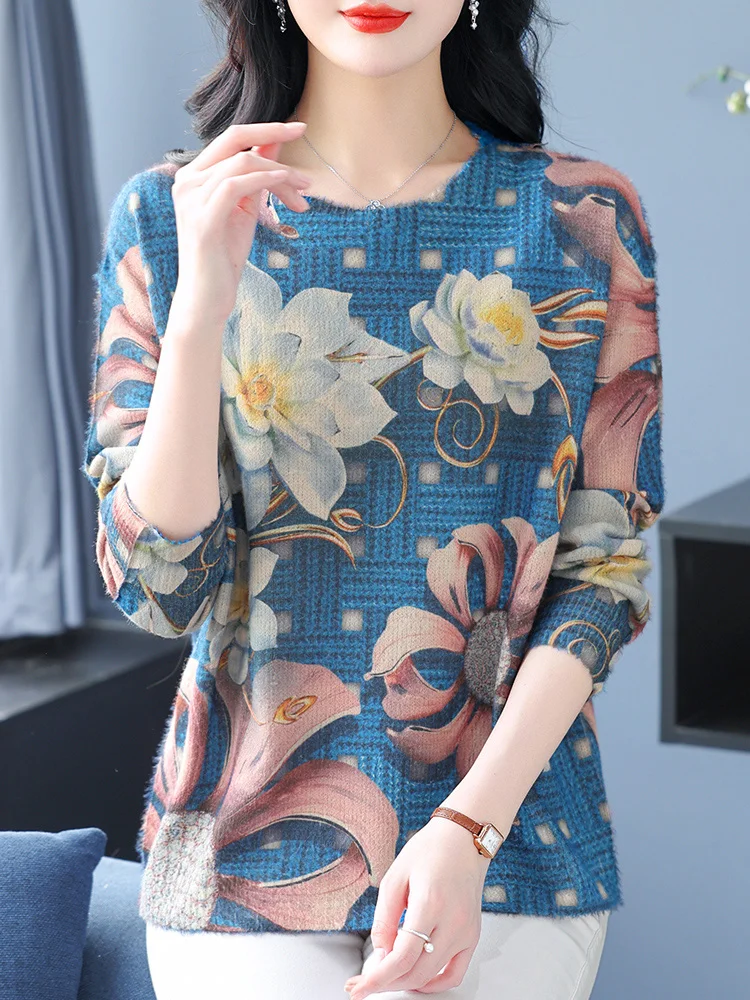 

Floral Print Women's Sweater Spring Autumn Loose Women Clothing Pullover Tops Femme Casual Long Sleeve Jumper Sweater For Women