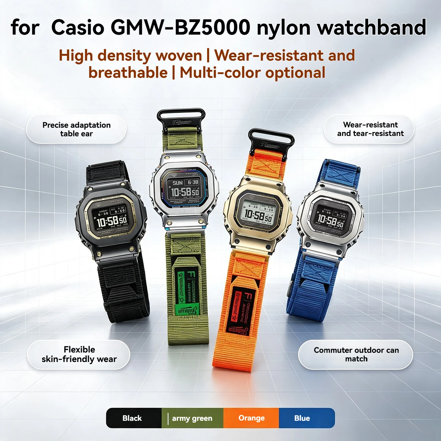Modified Canvas Nylon Watch Strap for Casio G-SHOCK GMW-B5000/GMW-BZ5000 - Breathable Outdoor Sports Watch Band for Men