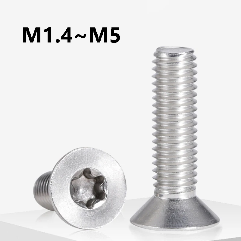 M1.4 M1.6 M2 M2.5 M3 M4 M5 شقة رئيس ستة الفص مسامير 304 الفولاذ المقاوم للصدأ توركس شقة غاطسة مسامير لولبية الرأس