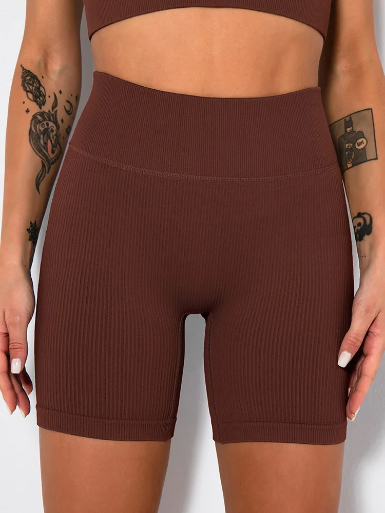 Naadloze Gebreide Sportshorts Casual Hoge Taille Push-Up Fietsbroek Fitness Strakke Heup Lifting Yoga Shorts Sportkleding