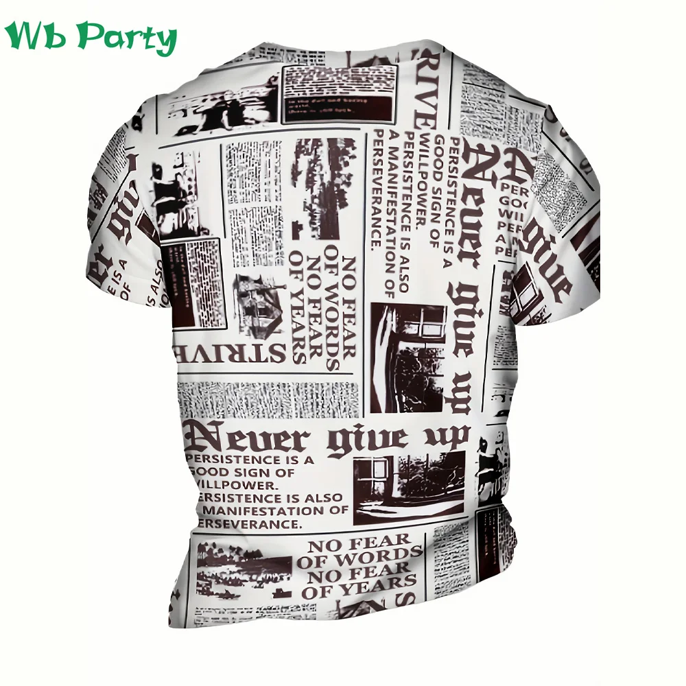 Summer Vintage Newspaper Print Mens Designer Clothes Men\'s Summer Clothes T-shirt Short Sleeve Tee Newspaper Shirts Graphic Tee