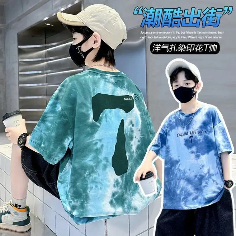 New Kid's Fashion Summer Clothing Print T-shirt Tweens Child Short Sleeve Cotton Tshirt Outfit School Boy Casual Tee Tops