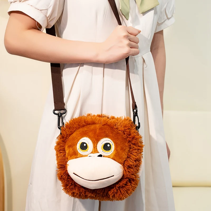 Yanqing New Monkey Plush Bags Cute Cartoon Plush Crossbody Bag Funny Student School Crossbody Bag  Birthday Gifts