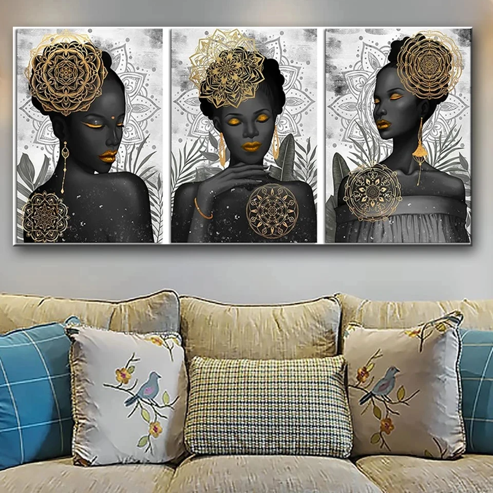 5D African woman DIY Diamond Painting black woman holding gold jewelry diamond Embroidery Home Decoration Mosaic Wall Art YY6861