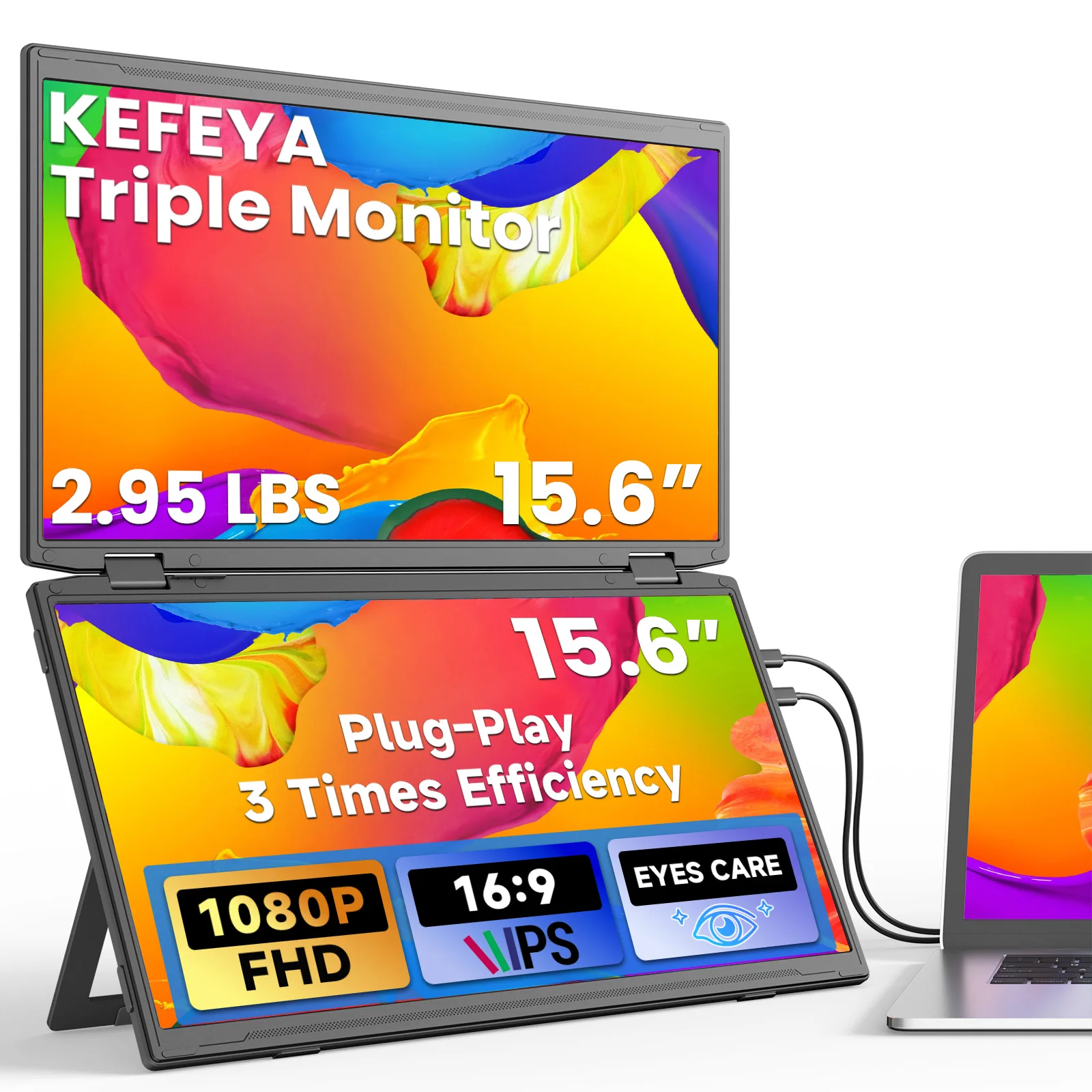 KEFEYA M4 15,6' FHD IPS opvouwbare laptop-schermbreder, 1080P draagbare dubbele monitor, 100% SRGB HDR, lage blauwlichtemissie, 330 ° Draaibare Plug & Play externe monitor, ondersteunt Windows,