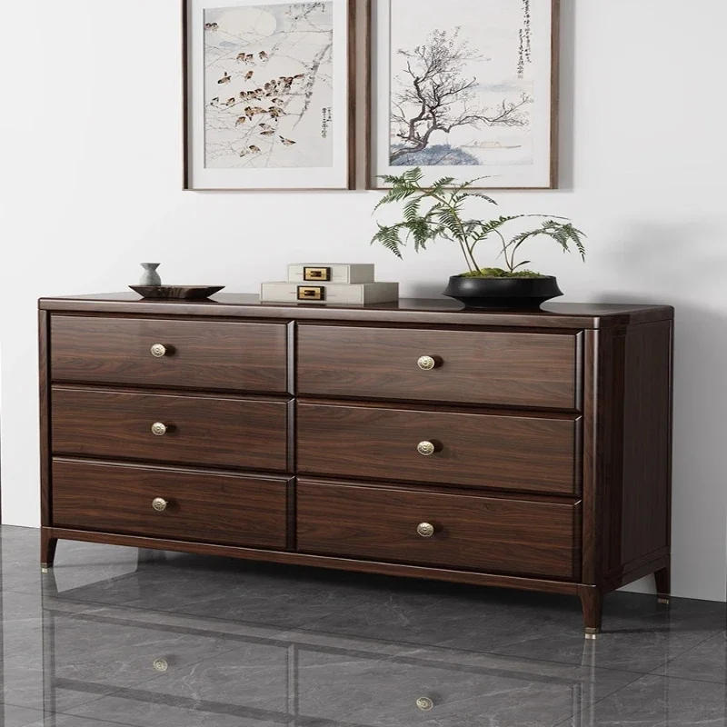 

New Chinese chest of drawers modern solid wood ebony wood living room wall-to-wall bedroom storage cabinet sideboa