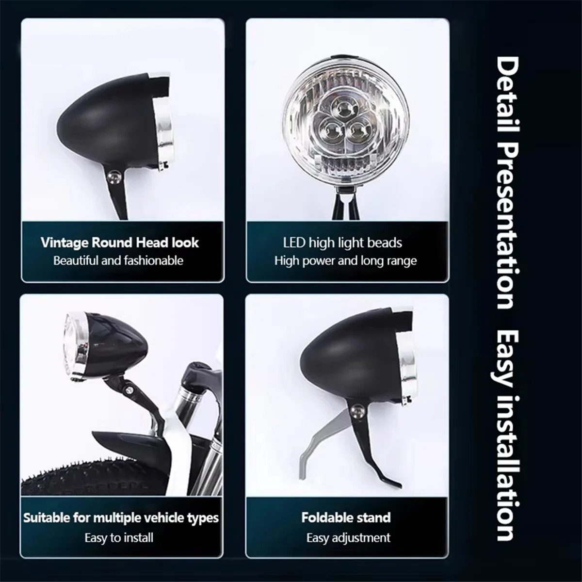 AA74 مصباح أمامي للدراجة عتيق من النوع C قابل لإعادة الشحن كلاسيكي للدراجة الجبلية ضوء أمامي 3 مصابيح LED للدراجة على الطرق ملحقات ركوب الدراجات