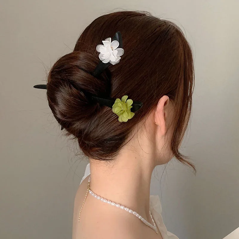 2022 New Flower Hair Sticks Girls Chinese Hanfu Hair Accessories Vintage Sandalwood Hairpins Antique Hair Fork Chopstick Jewelry