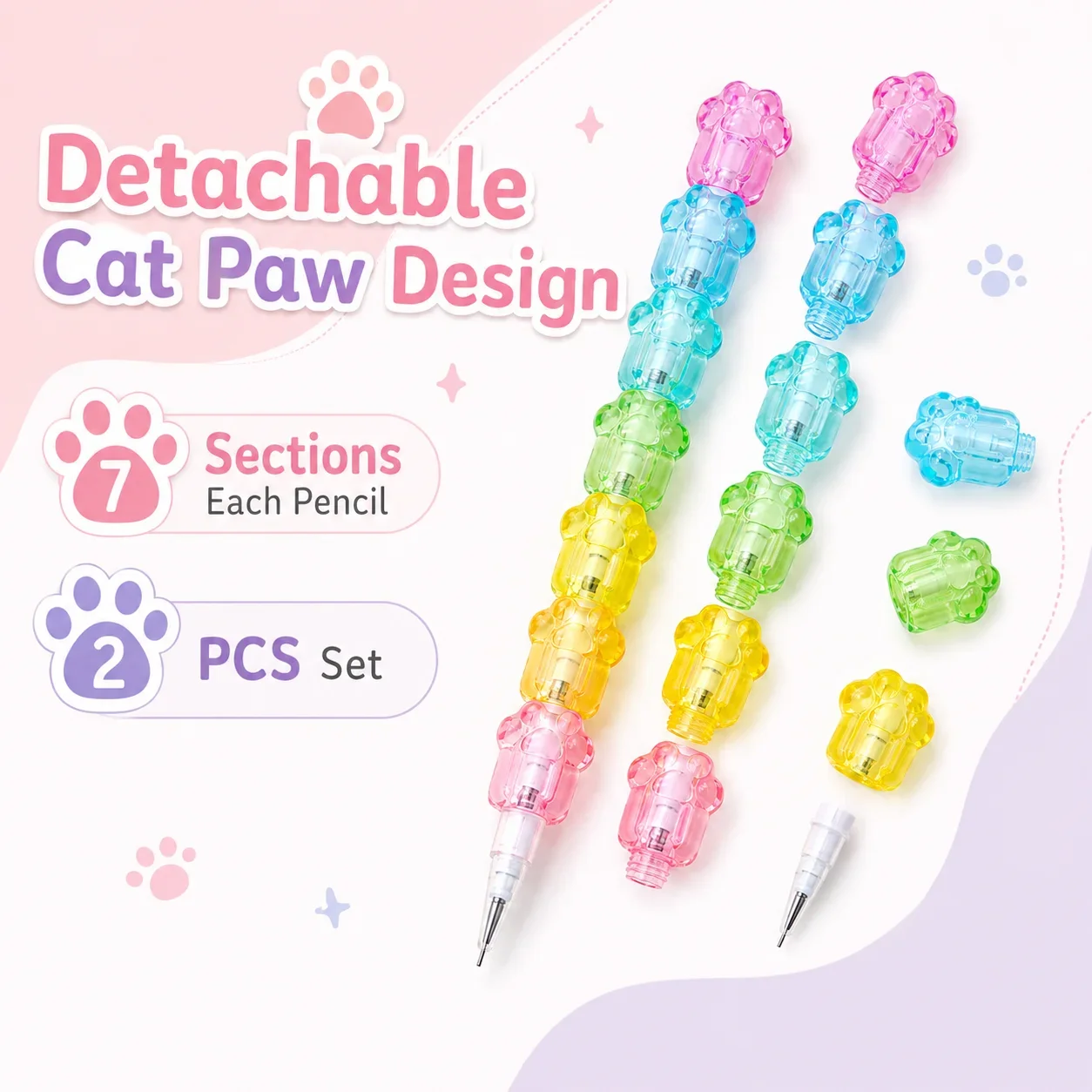 Cat Paw Design Mechanical Pencil, 1.6mm HB Thick Lead Refillable Pencil, Detachable Bead Pen for Elementary Students
