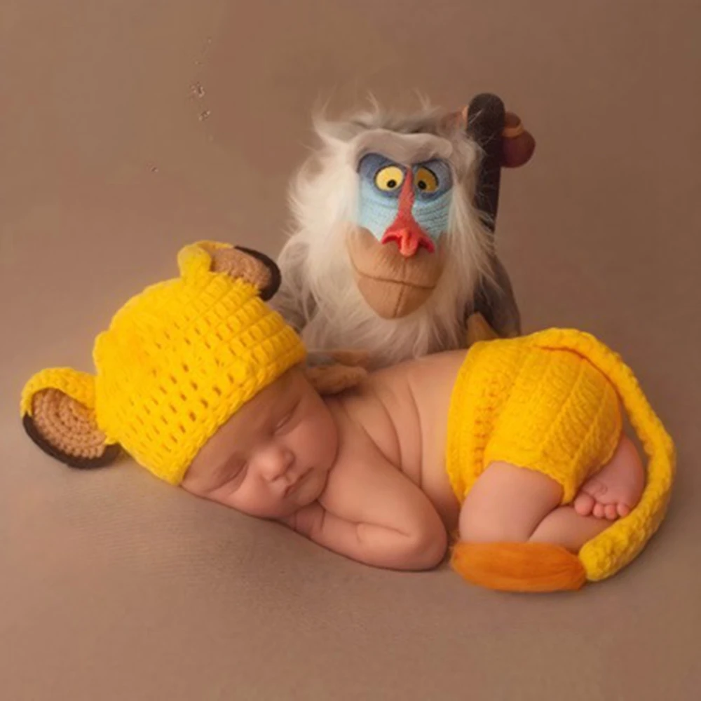 

Newborn Photography Props Lion Baby Costume Crochet Hat Diaper Cover Tail Newborn Baby Photo Shoot Outfit Infant Studio Props