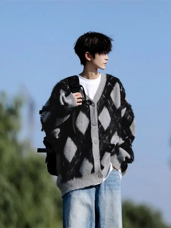 

American Sle Loose V-Ne Open Cardigan Knitted Sweater Couples Lazy Sle Autumn Winter Men Women Casual Loose Knit Jaet
