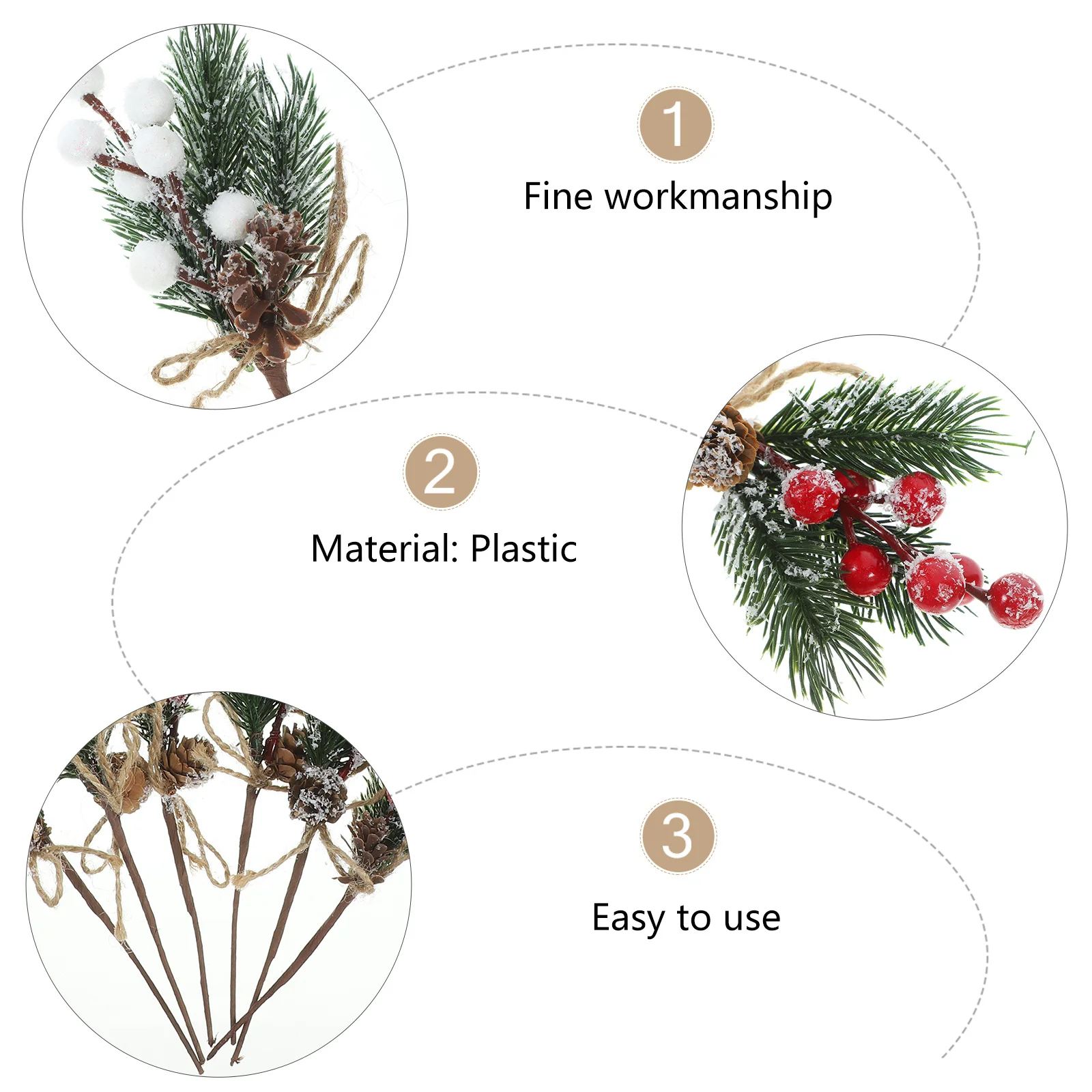 

12Pcs Artificial Christmas Pine Branches Realistic Pine Cone Decorations for Holiday Wreath DIY Xmas Party Supplies Seasonal