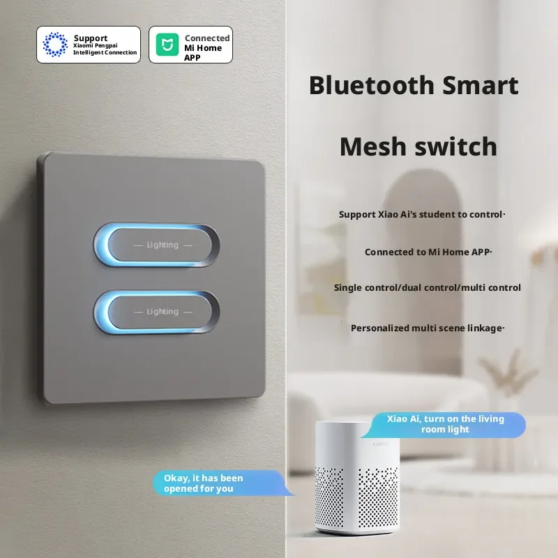 Xiaomi Ultra Thin Bluetooth Smart Switch Mijia App Remote Control Xiao Ai Student Voice Control Single Fire Zero Fire Universal