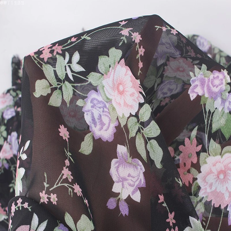 Chiffon Fabric 75D Printed Summer Small Floral Thin Flowers Leaves Plants by Meters