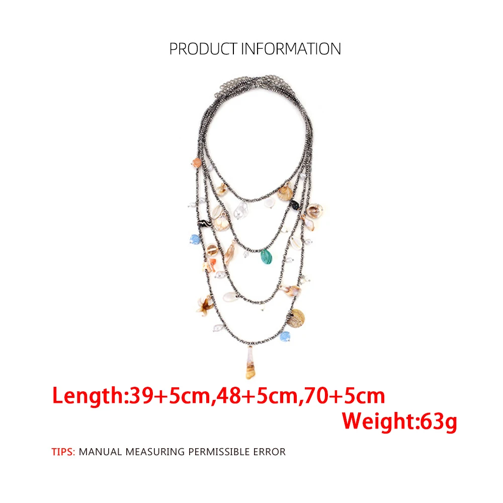 2026 Mehrschichtige handgefertigte Perlen-Muschel-Wasserfall-Quasten-Halsketten für Frauen Boho-Schmuck Sommer-Halsaccessoires – Detail 1