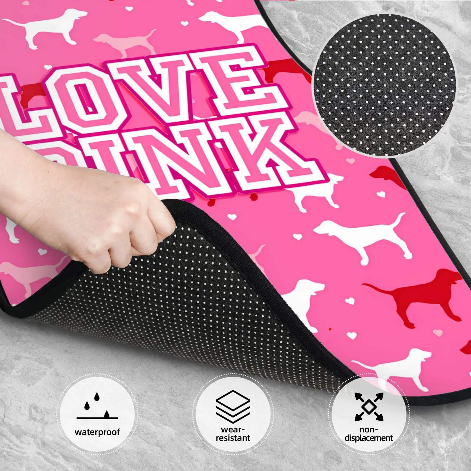 Love Pink Dog Heart Pattern Series Print Car Carpet Four Season Vehicle Carpet Durable Non Slip Full Coverage Mats Easy To Clean view 3