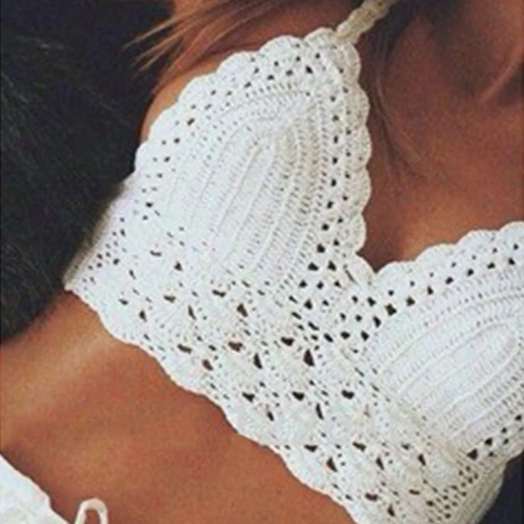 Beach Bikini Swimsuit Women's Cross-border European and American Knitted Hollow Breathable Top