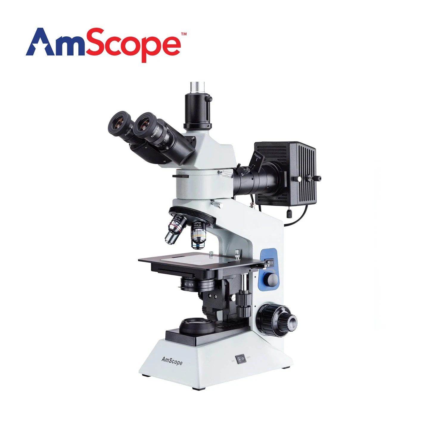 AmScope ME580 Series Compact Trinocular Metallurgical Upright Compound Microscope Dual-Illumination Polar
