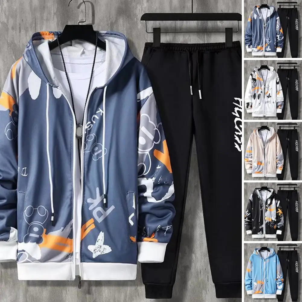 Ropa deportiva con capucha para hombre, conjunto de chándal con estampado de letras, cierre de cordón, cintura elástica, estilo Hip Hop
