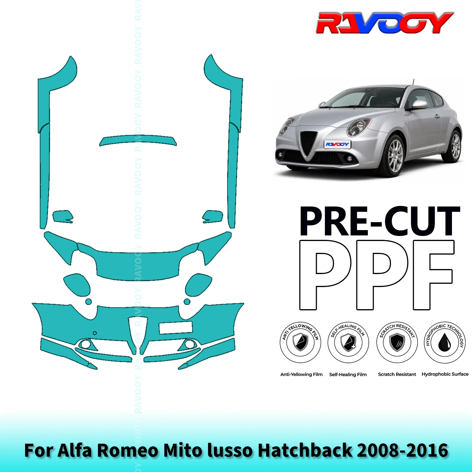 For Alfa Romeo Mito lusso Hatchback 2008-2016 Partial Front+Side Skirts Pre-Cut Paint Protection Film PPF Kit Clear/Matte/Black