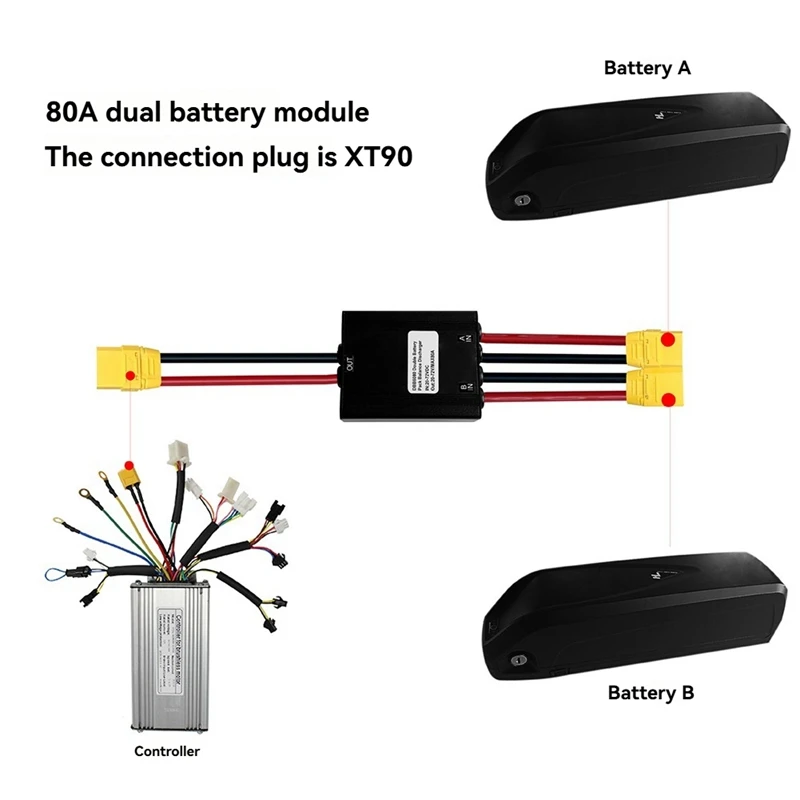 Dual Battery Discharge Converter 80A 20V-72V Electric Bicycle Dual Battery Connect Adapter Ebike Accessories