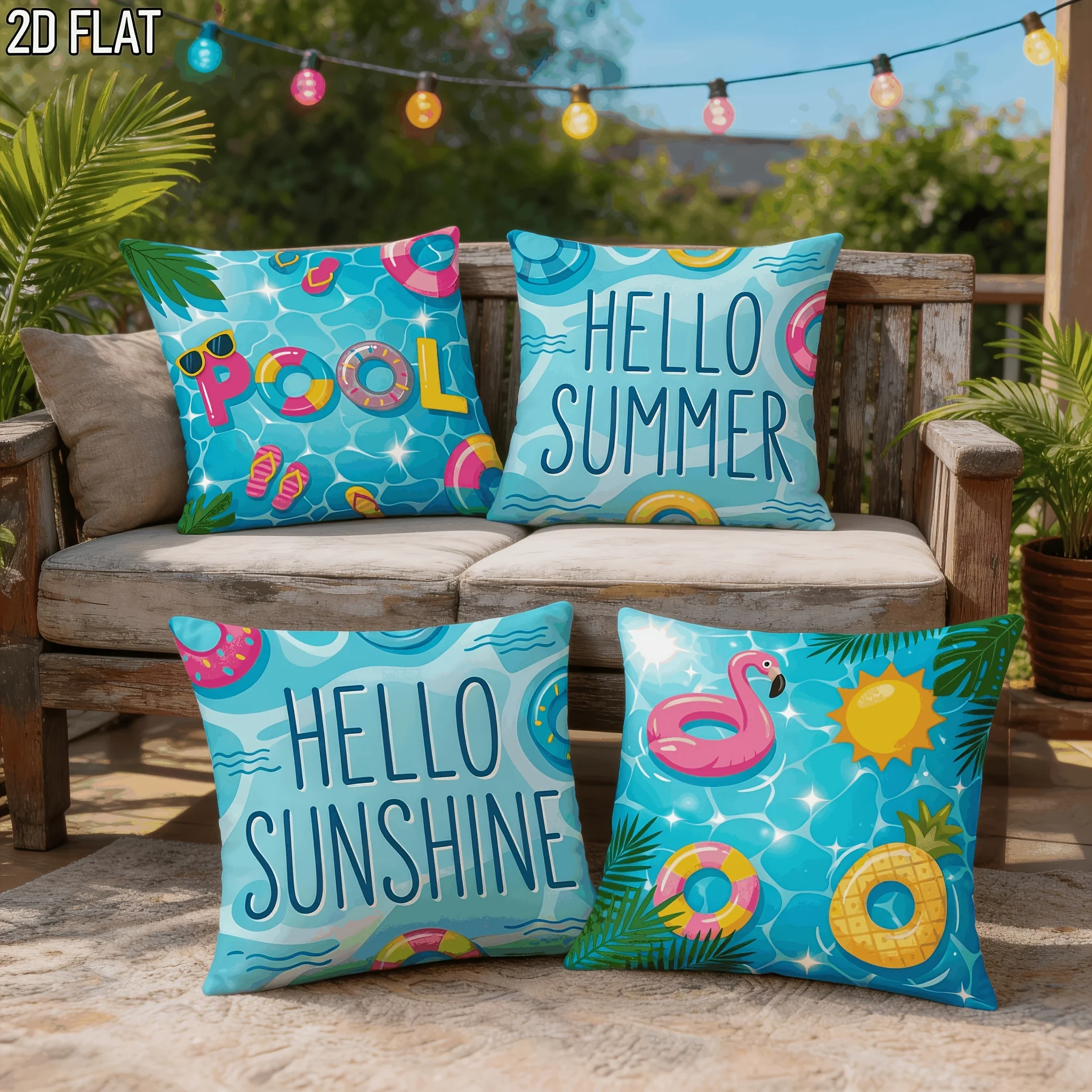 Housses de coussin d'été pour piscine, 4 pièces, adaptées à la décoration de balcon de ferme en plein air, sans noyau de coussin