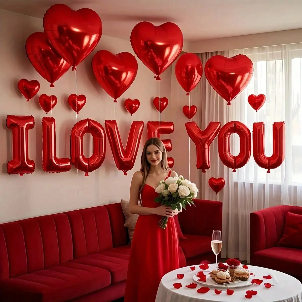 17-teiliges rotes „I Love You“-Ballon-Set in Herzform „I Love You“-Briefballon für Brautparty-Vorschläge und Hochzeitsfeier-Dekoration