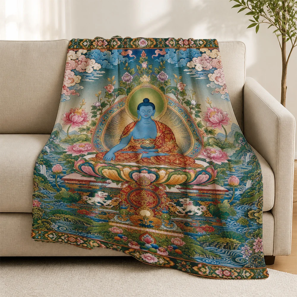 Spiritual Buddha Lotus Sofa Throw Blanket Tapestry Asian Meditation Yoga Indian Hindu Home Decor Cushion Cover Gift Art