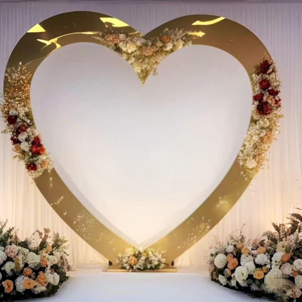 1pcs/3pcs)Manufacturer Price Luxury Golden Heart Shape flower wall arch panel stand Metal Backdrop for Wedding Decoration