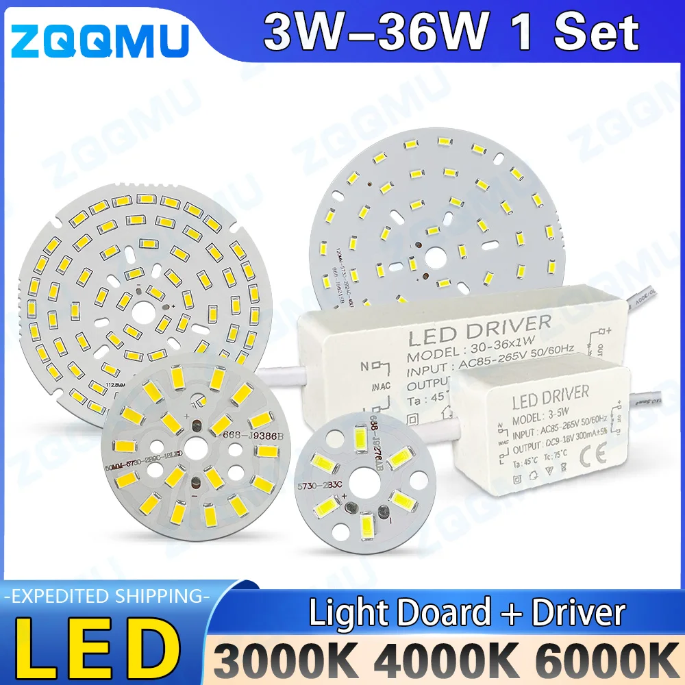 7W 9W 12W 15W 18W 24W 36W SMD5730 LED Chip Light Board DIY LED Bulb Kit Ceiling Mount PCB with Driver Set for Home Lighting