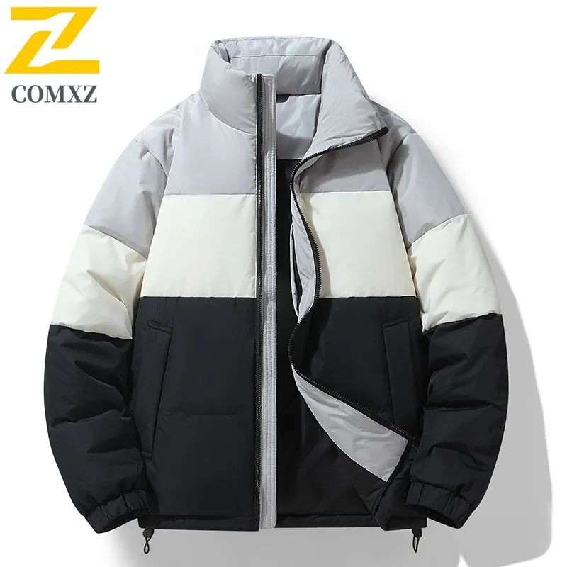 

COMXZ Lightweight Bread Jacket Classic Wear Resistant Color Block Minimalist Travel Puffer Jacket Snow Warm Men Padding Coat