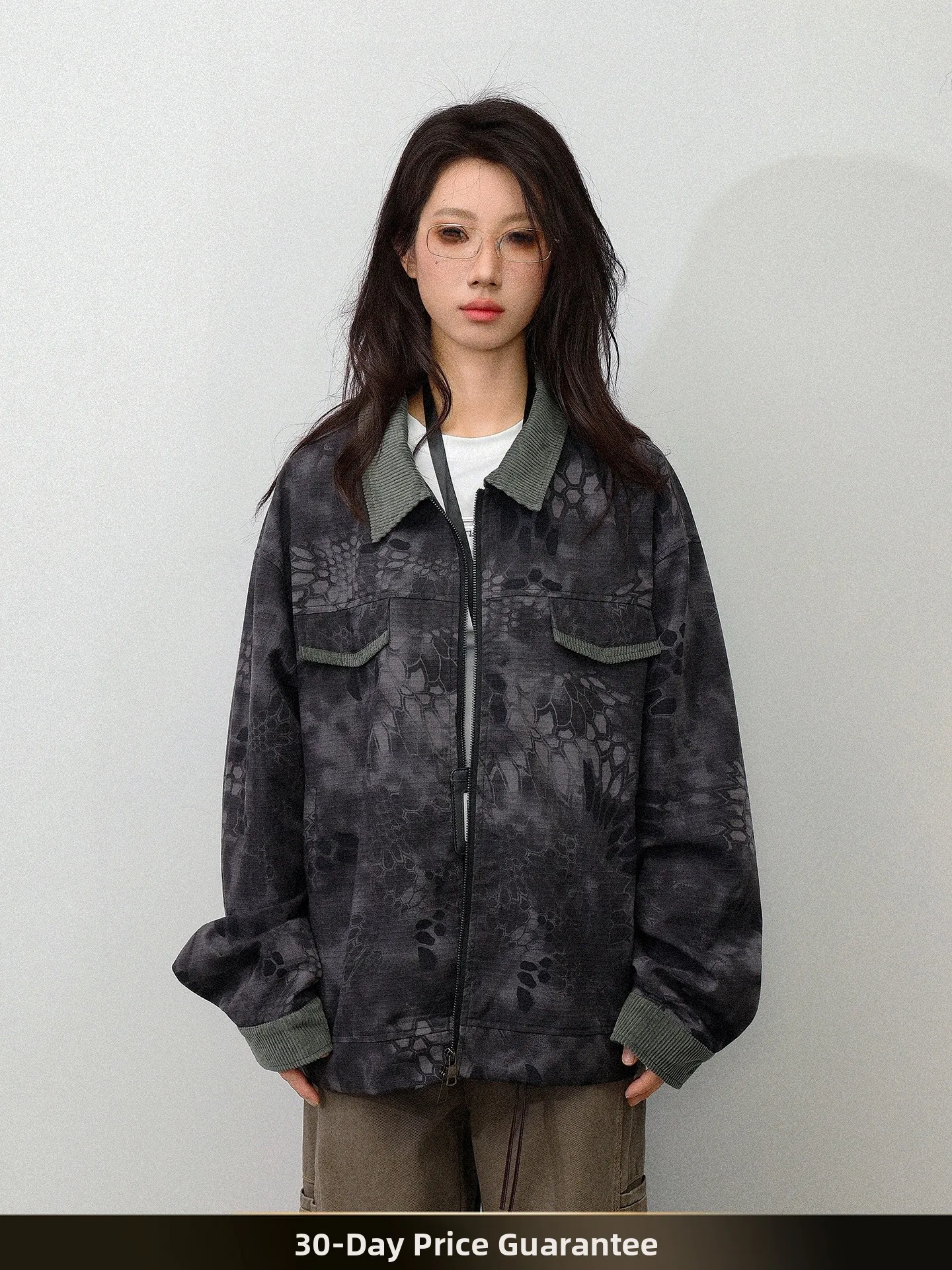 

NTED Snake Print Dyed Collar Jaet Men's Loose Casual Workwear Outerwear Autumn New Sle Couple's Faionable Polyester Cot...