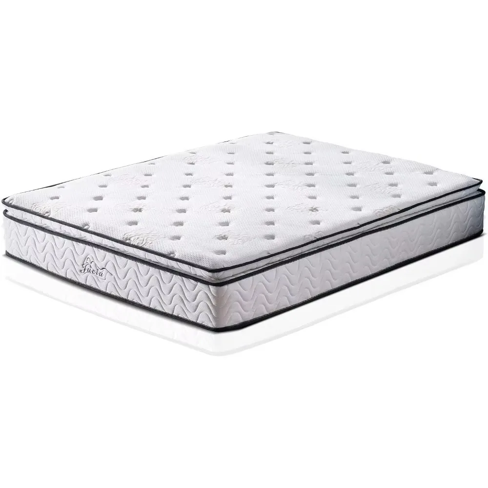 Bed, King Mattress 11.4 Inches Pillow Top Pocket Spring Hybrid Mattress, Memory Foam Innerspring Firm Mattress, Bed